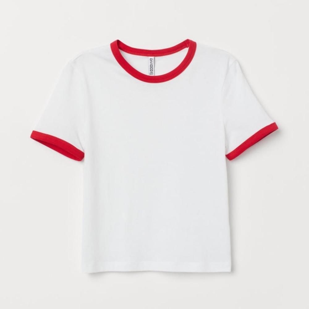 H&M Cropped T-shirt - White with Red trim